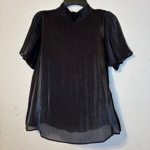 Lauren Conrad Black Top Mock Neck Flutter Sleeve Keyhole NWT Women Size L Party